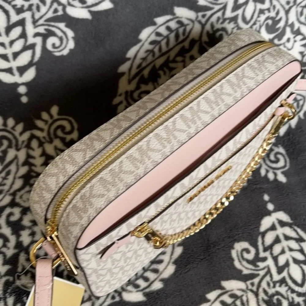 Michael Kors Jet Set Item Large East West Zip Chain Crossbody Powder Blush Multi - Picture 7 of 16
